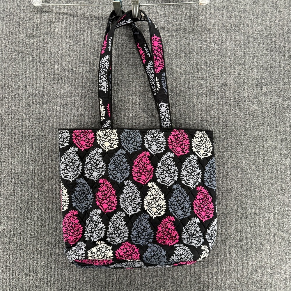 Vera Bradley Tote Northern Lights Black Pink Quilted Double Straps Hippie Boho